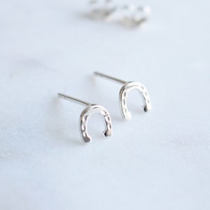 Silver Horseshoe Stud Earrings, Unique Sterling Silver Earrings, Minimalist Everyday Earrings