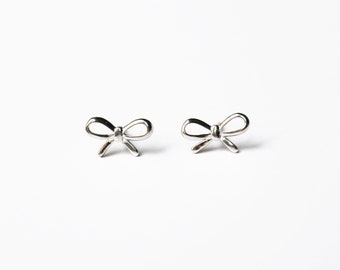 Silver Bow Stud Earrings | Sterling Silver Ribbon Earrings | Dainty Bow Studs for Everyday Wear