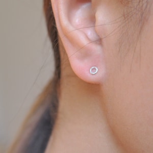 Silver donut earrings | Tiny circular earrings | Sterling silver circle earrings
