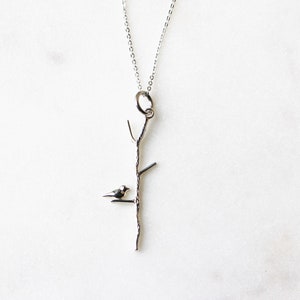Bird on a twig sterling silver necklace | Unique everyday necklace | Minimalist and trendy necklace gift idea for her