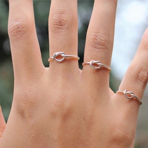 Stacking Silver Knot Ring, 925 Love Knot Ring, Knotted Pinkie Ring for Everyday Wear