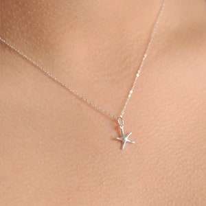 Tiny Starfish Sterling Silver Necklace, Dainty Silver Starfish Pendant Necklace for Everyday Wear