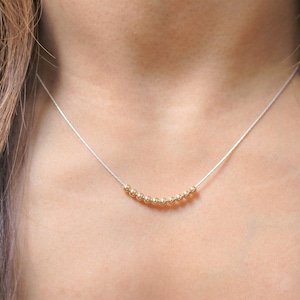 Silver and Gold Necklace, 14k Goldfill Bead Ball in Sterling Silver Chain, Two Tone Layering Necklace Gift for Her