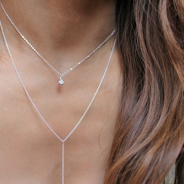 Silver Y Necklace, Sterling Silver Long Necklace, Layering Minimalist Necklace, Gift for Her