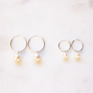 Freshwater Pearl Hoops, Sterling Silver Pearl Earrings, Minimalist Pearl Earrings for Everyday Use