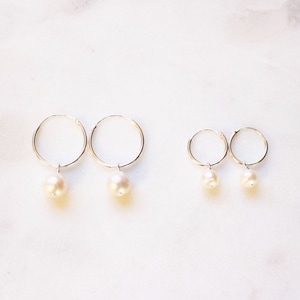 Freshwater Pearl Hoops, Sterling Silver Pearl Earrings, Minimalist Pearl Earrings for Everyday Use