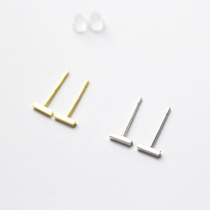 Tiny bar sterling silver stud earrings | Silver bar trendy minimalist everyday earrings