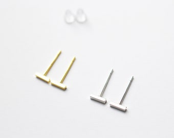 Tiny bar sterling silver stud earrings | Silver bar trendy minimalist everyday earrings