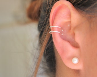 Silver Ear Cuff, Non-Pierced Cartilage Earrings, 925 Silver Ear Wrap, Sterling Silver Ball Ear Cuff
