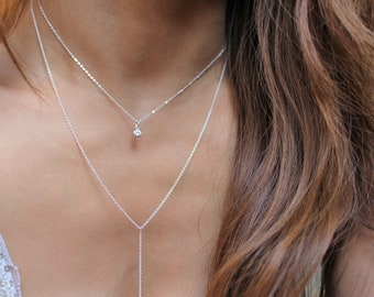 Silver Y Necklace, Sterling Silver Long Necklace, Layering Minimalist Necklace, Gift for Her