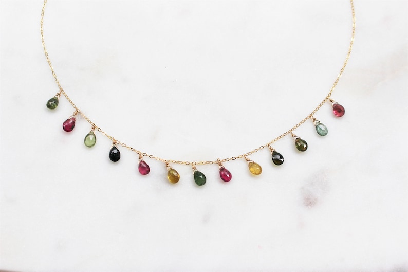 Tourmaline necklace in 14k gold fill Natural gemstone Bohemian layering choker/necklace, gift for her image 8