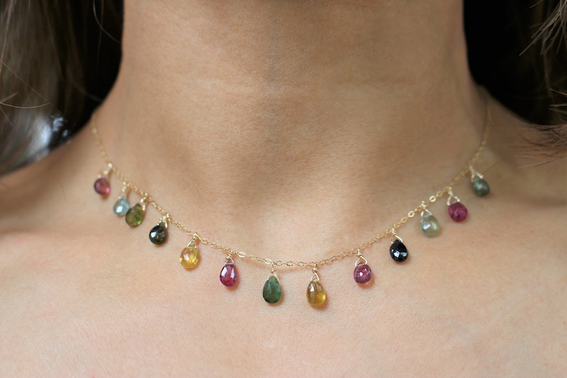 Tourmaline necklace in 14k gold fill Natural gemstone Bohemian layering choker/necklace, gift for her image 4