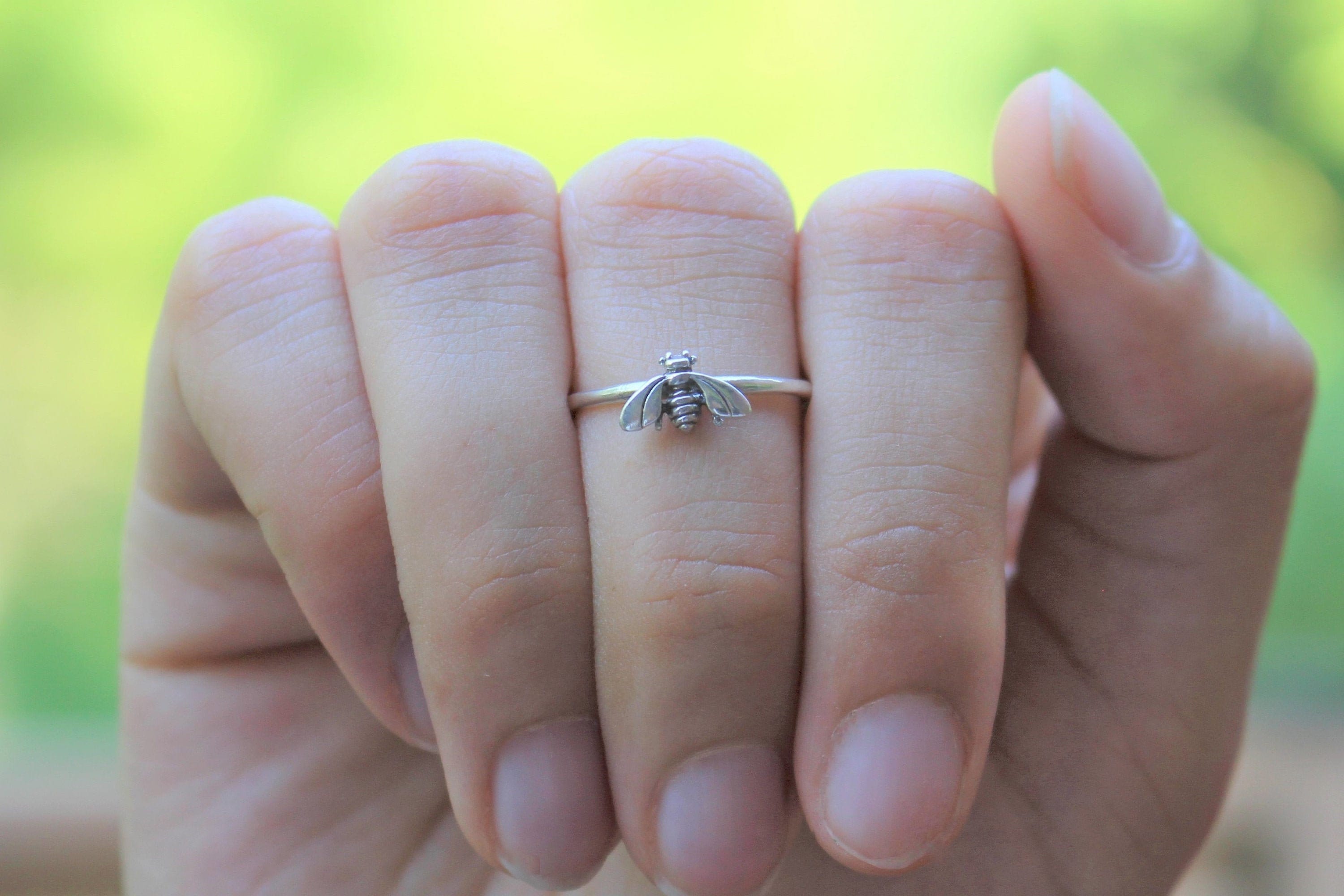Silver Bee Ring | Sterling Silver Unique Stacking Ring Gift for Her