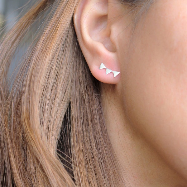 Triangle Stud Earrings in Sterling Silver, Trendy, Minimalist Earrings