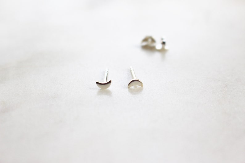 Tiny Silver Moon Stud Earrings, Sterling Silver Minimalist Earrings image 4