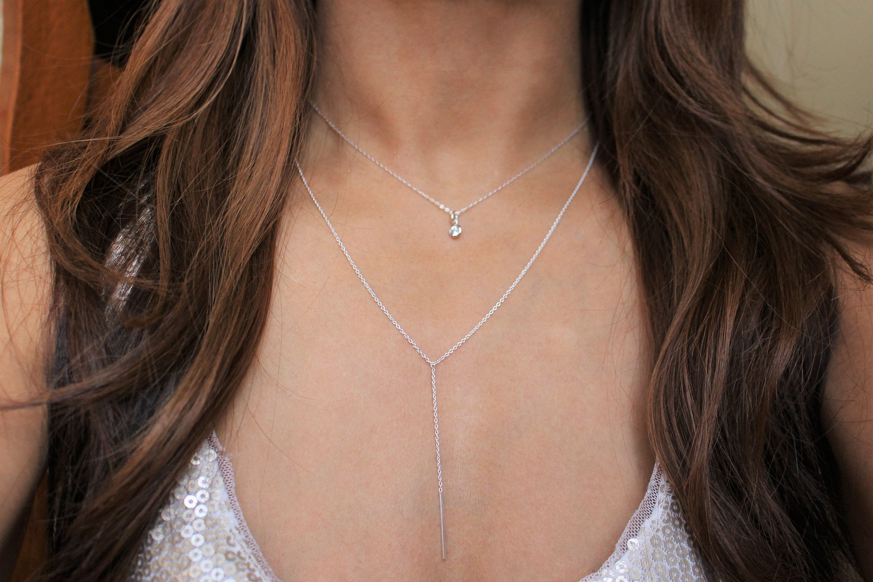 Silver Y Necklace Sterling Silver Long Necklace Layering Y Etsy