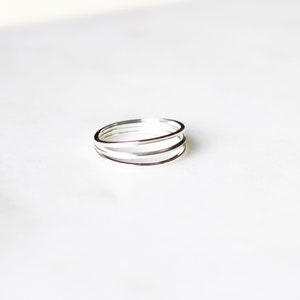 Sterling Silver Layered Ring Triple Band Stackable Ring 925 Trendy Midriff or Pinkie Everyday Ring image 9