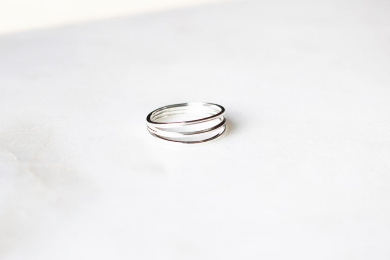 Sterling Silver Layered Ring Triple Band Stackable Ring 925 Trendy Midriff or Pinkie Everyday Ring image 9