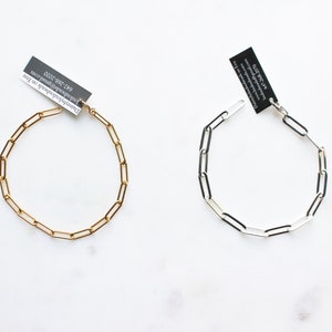 Paperclip Bracelet in Sterling Silver or 14k Gold Plate, Adjustable Chain Bracelet for Everyday Wear