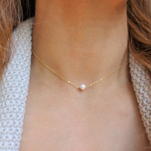 Dainty Pearl Necklace, 14k Goldfill Pearl Choker, Trendy Layering Everyday Necklace, Custom Gift for Her