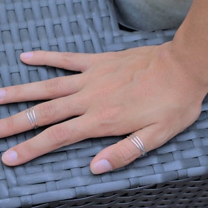 Sterling Silver Layered Ring Triple Band Stackable Ring 925 Trendy Midriff or Pinkie Everyday Ring image 5