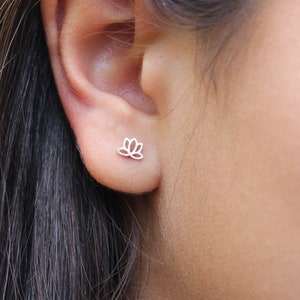 Lotus Sterling Silver Stud Earrings | Dainty Minimalist Everyday Earrings | 925 Silver Earrings Gift for Her