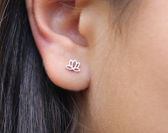 Lotus Sterling Silver Stud Earrings: Minimalist 925 Silver