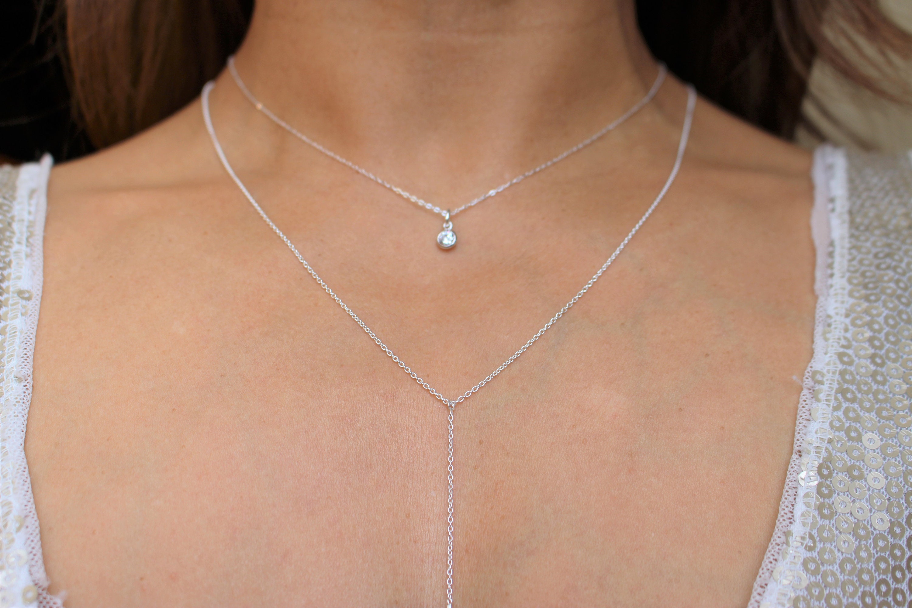 Silver Y Necklace Sterling Silver Long Necklace Layering Y Etsy