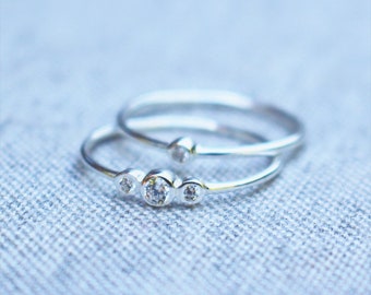 Tiny Cubic Zirconia Ring in Sterling Silver | Pinkie or Midi Stacking Trendy Ring | Delicate Crystal Ring Gift for Her