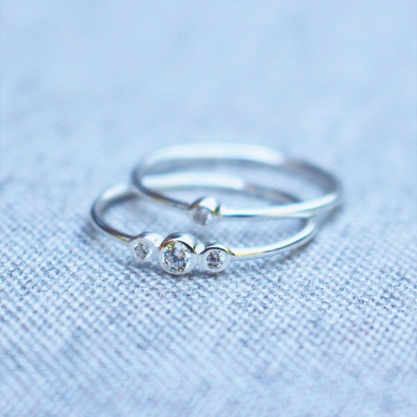 Tiny Cubic Zirconia Ring in Sterling Silver | Pinkie or Midi Stacking Trendy Ring | Delicate Crystal Ring Gift for Her