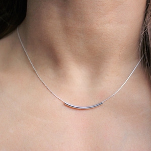 Curved Bar Sterling Silver Layering Necklace, Hypoallergenic Necklace Gift for Her