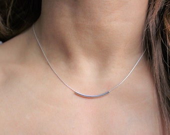 Curved Bar Sterling Silver Necklace, Layering, Hypoallergenic, Choker Necklace