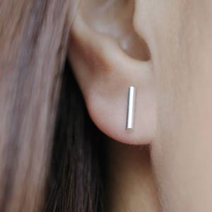 Bar stud earrings, Sterling silver dainty earrings, Minimalist silver bar earrings gift for Mom, Gift for bestfriend