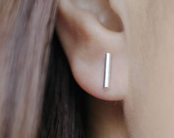 Bar stud earrings, Sterling silver dainty earrings, Minimalist silver bar earrings gift for Mom, Gift for bestfriend