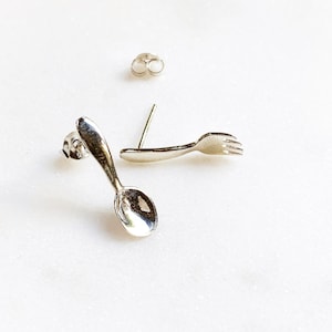 Silver Fork Spoon Stud Earrings | Sterling Silver Utensils Earrings | Gift Idea for Chefs and Cooks