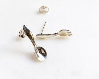 Silver Fork Spoon Stud Earrings | Sterling Silver Utensils Earrings | Gift Idea for Chefs and Cooks