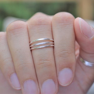 Sterling Silver Layered Ring Triple Band Stackable Ring 925 Trendy Midriff or Pinkie Everyday Ring image 3