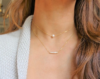 Bar Freshwater Pearl Necklace or Choker, 14k Goldfill Pearl Choker, Trendy Layering Necklace