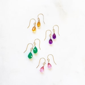 Natural crystal earrings, Gold gemstones earrings, Dangling birthstone earrings, 14k Gold fill drop earrings gift for her