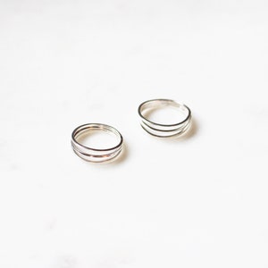 Sterling Silver Layered Ring Triple Band Stackable Ring 925 Trendy Midriff or Pinkie Everyday Ring image 7