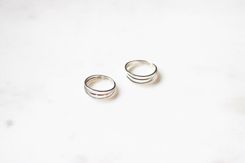 Sterling Silver Layered Ring Triple Band Stackable Ring 925 Trendy Midriff or Pinkie Everyday Ring image 7