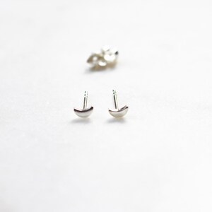 Tiny Silver Moon Stud Earrings, Sterling Silver Minimalist Earrings image 2