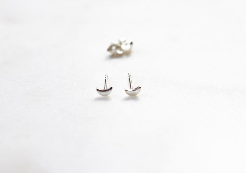 Tiny Silver Moon Stud Earrings, Sterling Silver Minimalist Earrings image 2