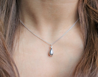 Dainty Teardrop Necklace in Sterling Silver, Silver Drop Layering Everyday Necklace Gift for Her