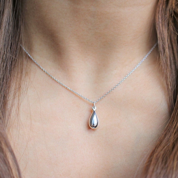 Dainty Teardrop Necklace in Sterling Silver, Silver Drop Layering Everyday Necklace Gift for Her