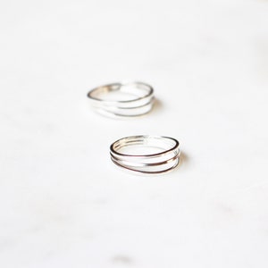 Sterling Silver Layered Ring Triple Band Stackable Ring 925 Trendy Midriff or Pinkie Everyday Ring image 8