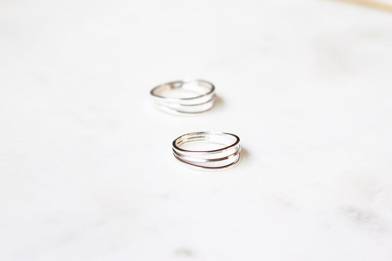 Sterling Silver Layered Ring Triple Band Stackable Ring 925 Trendy Midriff or Pinkie Everyday Ring image 8