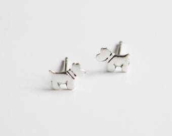 Silver Dog Earring Studs | Tiny Sterling Silver Dog Earrings | Unique Animal Earrings