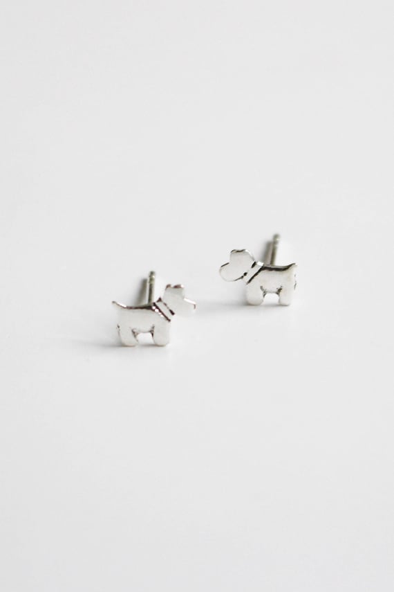 Orecchini A Bottone Argento 925 A Forma Di Cane (Bulldog Francese) - 7x6 Mm, Confezione Regalo