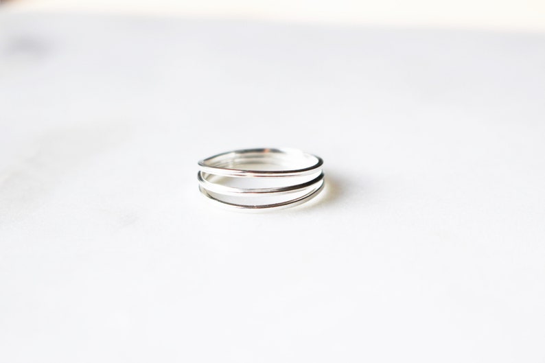 Sterling Silver Layered Ring Triple Band Stackable Ring 925 Trendy Midriff or Pinkie Everyday Ring image 1